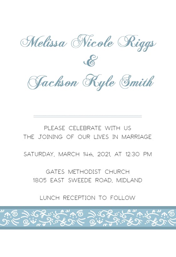 Blue decoration - wedding invitation