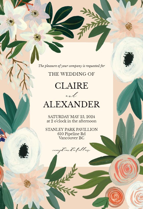Blue floral - wedding invitation