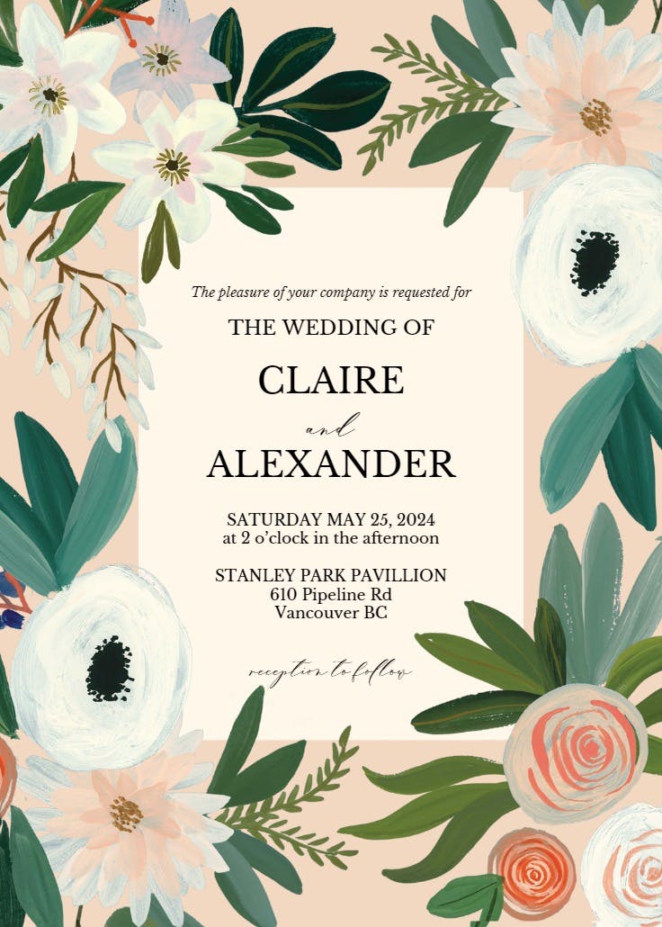 Blue floral - wedding invitation