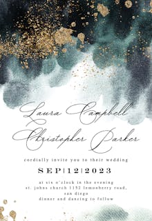 Blue paint and gold - wedding invitation