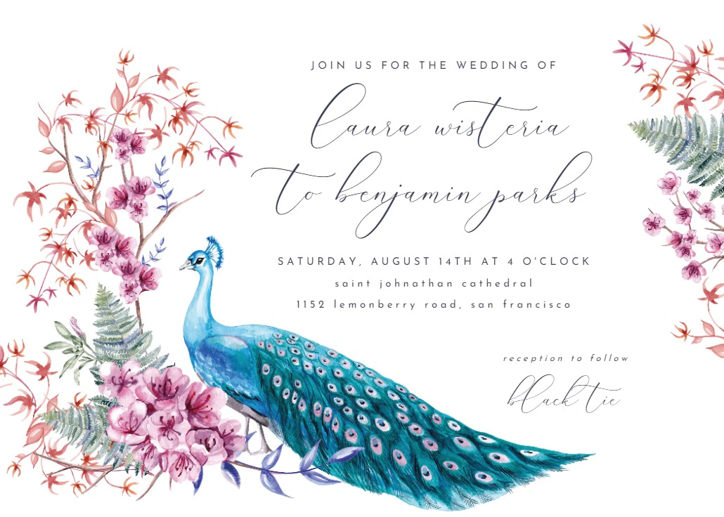 Peacocks in love - Wedding Invitation Template (Free) | Greetings Island