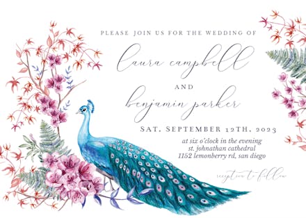 Peacock Feather - Wedding Invitation Template (Free) | Greetings Island