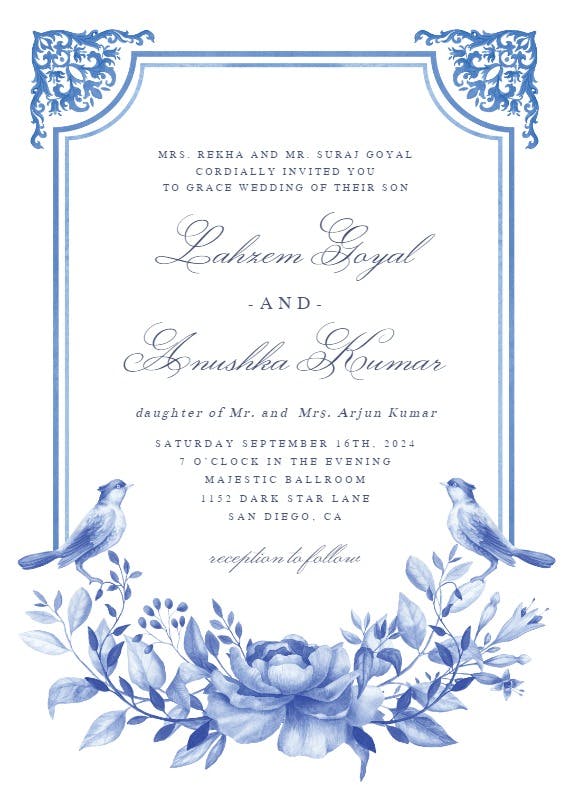 Blue watercolor ornaments -  invitación de boda