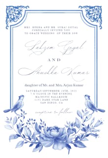 Blue watercolor ornaments - wedding invitation