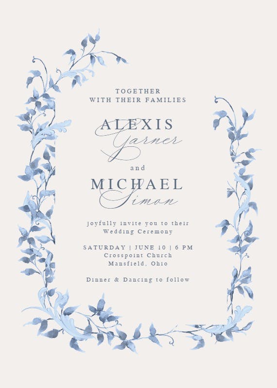 Blue winter wreath -  invitación de boda