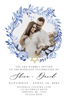 Jewish Blue Wreath - Wedding Invitation