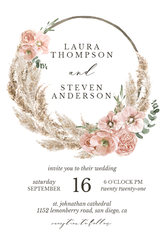 Bohemian Wreath - Wedding Invitation Template | Greetings Island