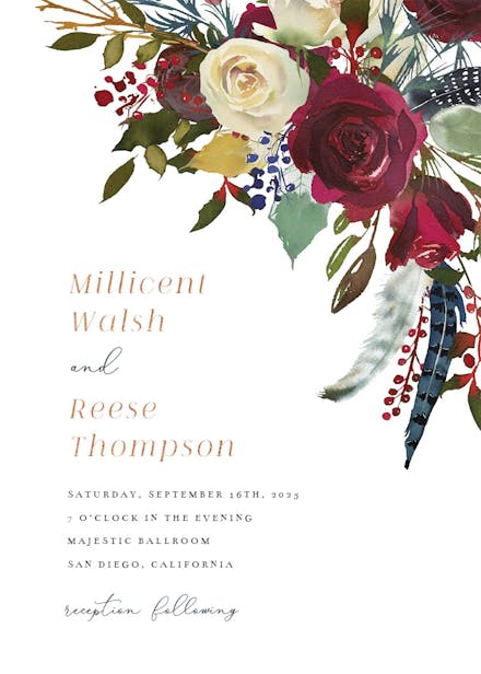 Boho bordo flowers - wedding invitation