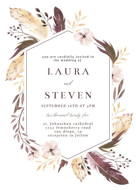 Boho feathers - wedding invitation