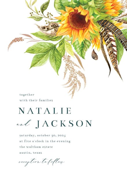 Boho sunflowers - wedding invitation