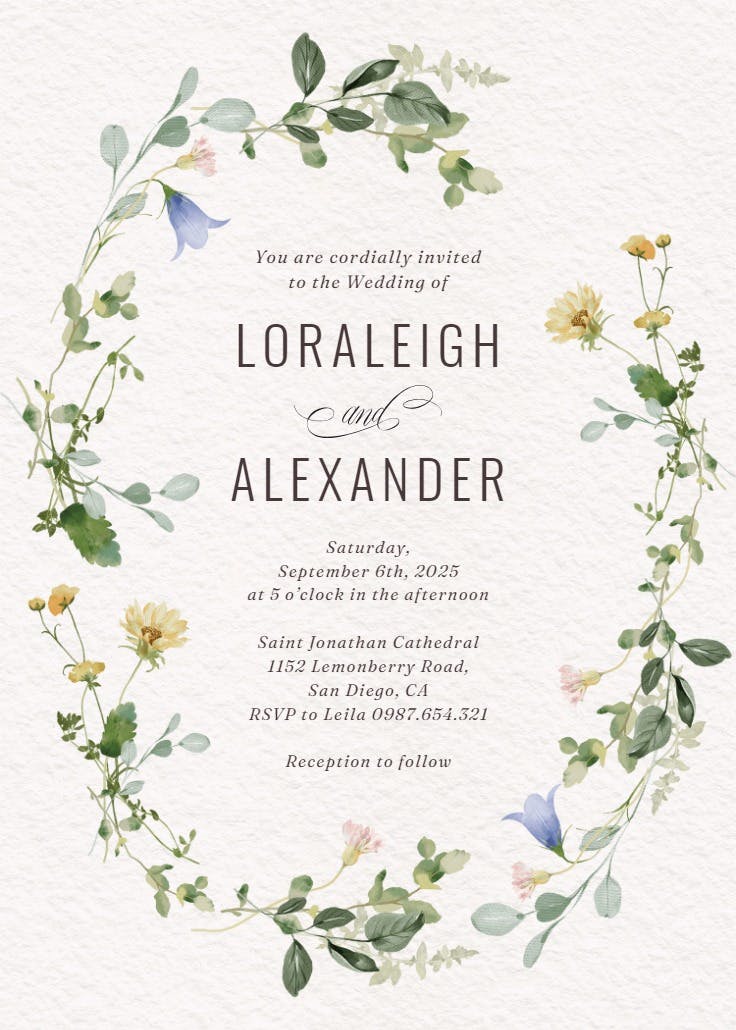 Border of blooms - wedding invitation