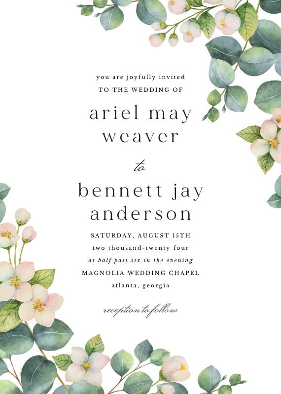 Botanical & white flowers - wedding invitation
