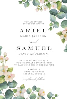 Botanical & white flowers - wedding invitation