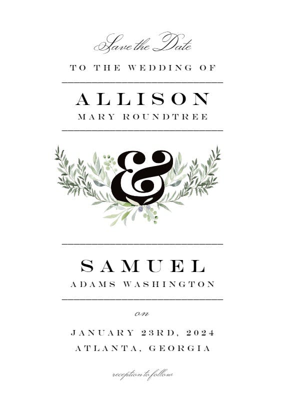 Botanical ampersand - wedding invitation