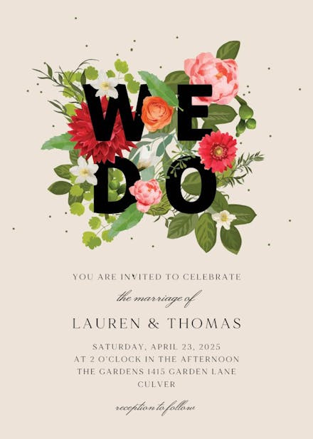 Bouquet of flowers - wedding invitation