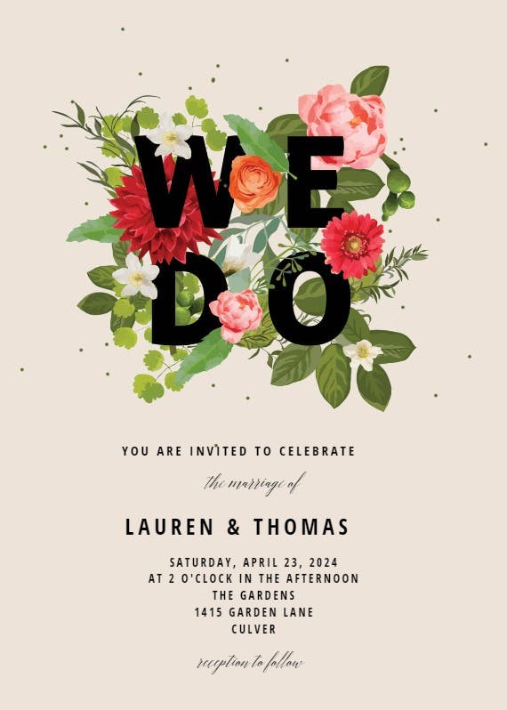 Bouquet of flowers - wedding invitation