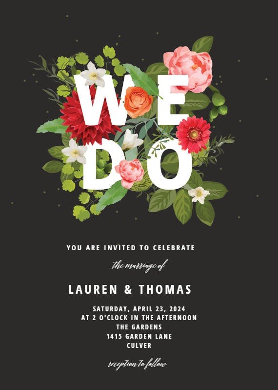 Bouquet of flowers - wedding invitation