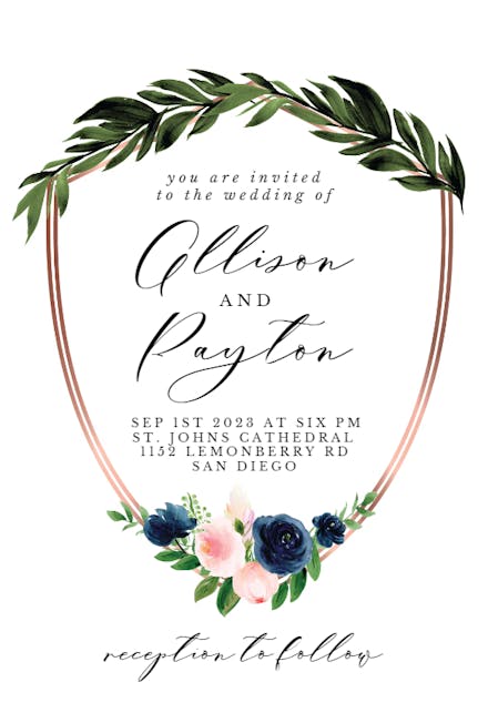 Bridal Navy Flower Crest - Wedding Invitation