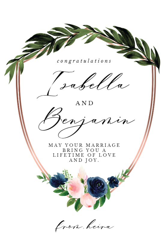 Bridal navy flower crest -  free wedding congratulations card