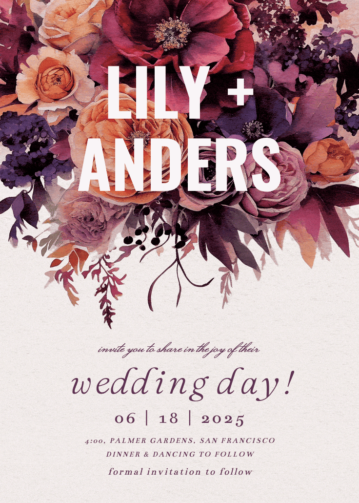 Burgundy bouquet - invitación de boda