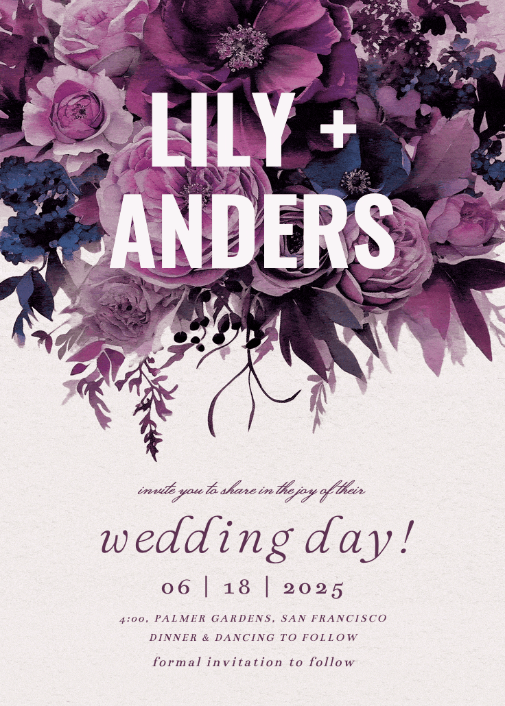 Burgundy bouquet - wedding invitation