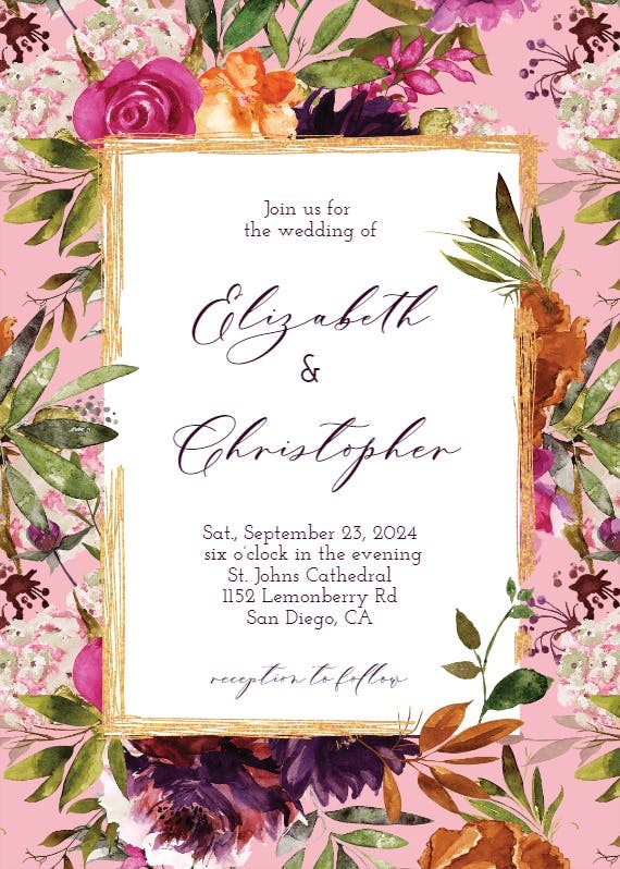 Burgundy flower - wedding invitation