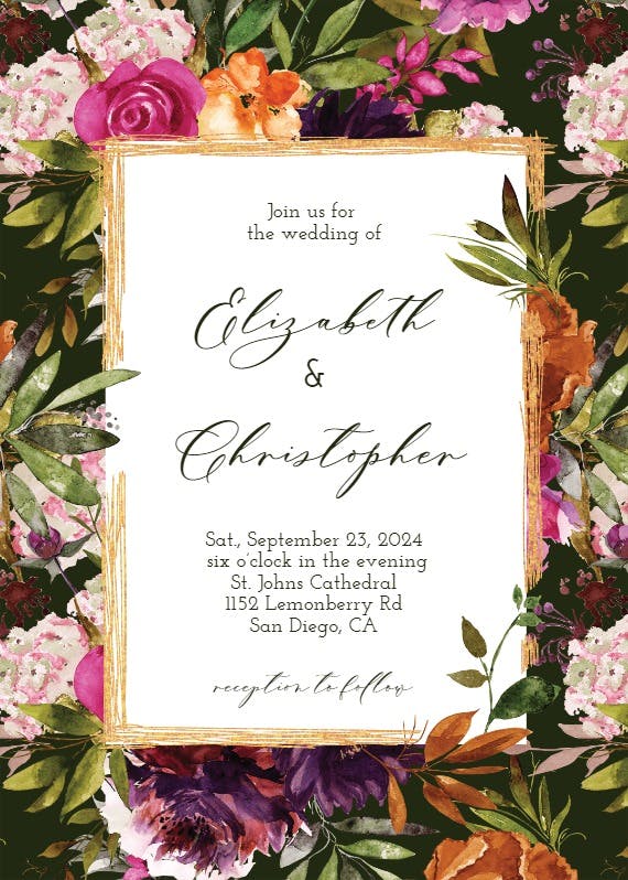Burgundy flower - wedding invitation