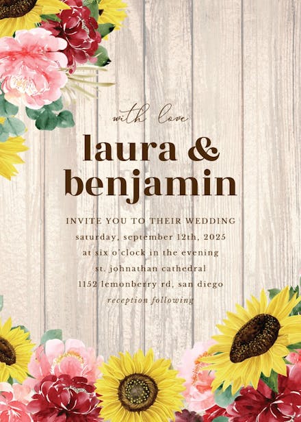Burgundy sunflower - wedding invitation