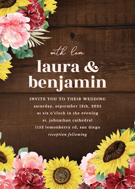Burgundy sunflower - wedding invitation