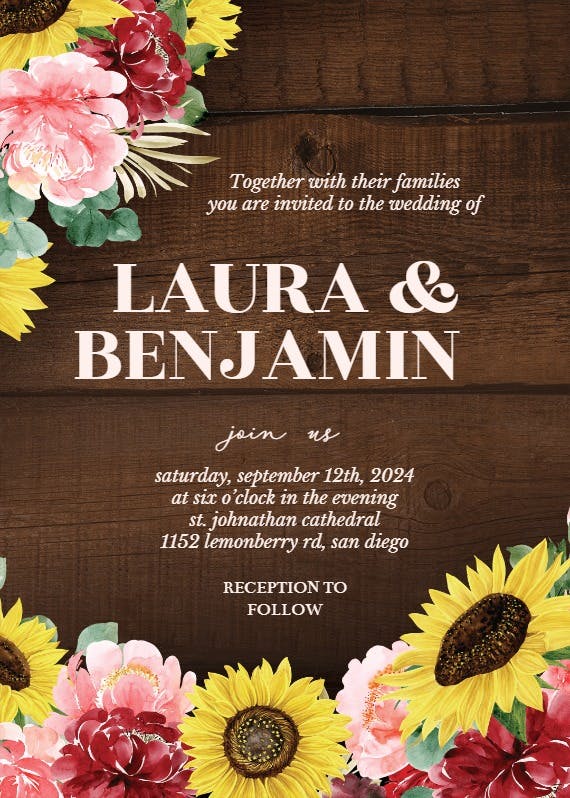 Burgundy sunflower - wedding invitation