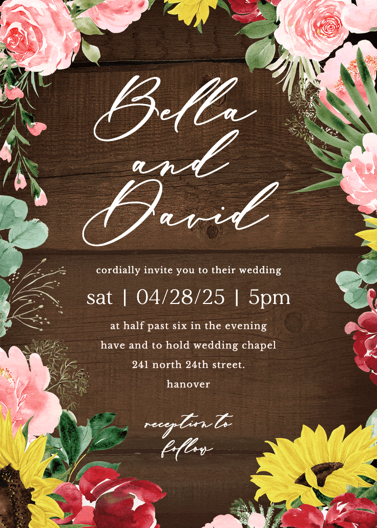 Burgundy sunflower - wedding invitation