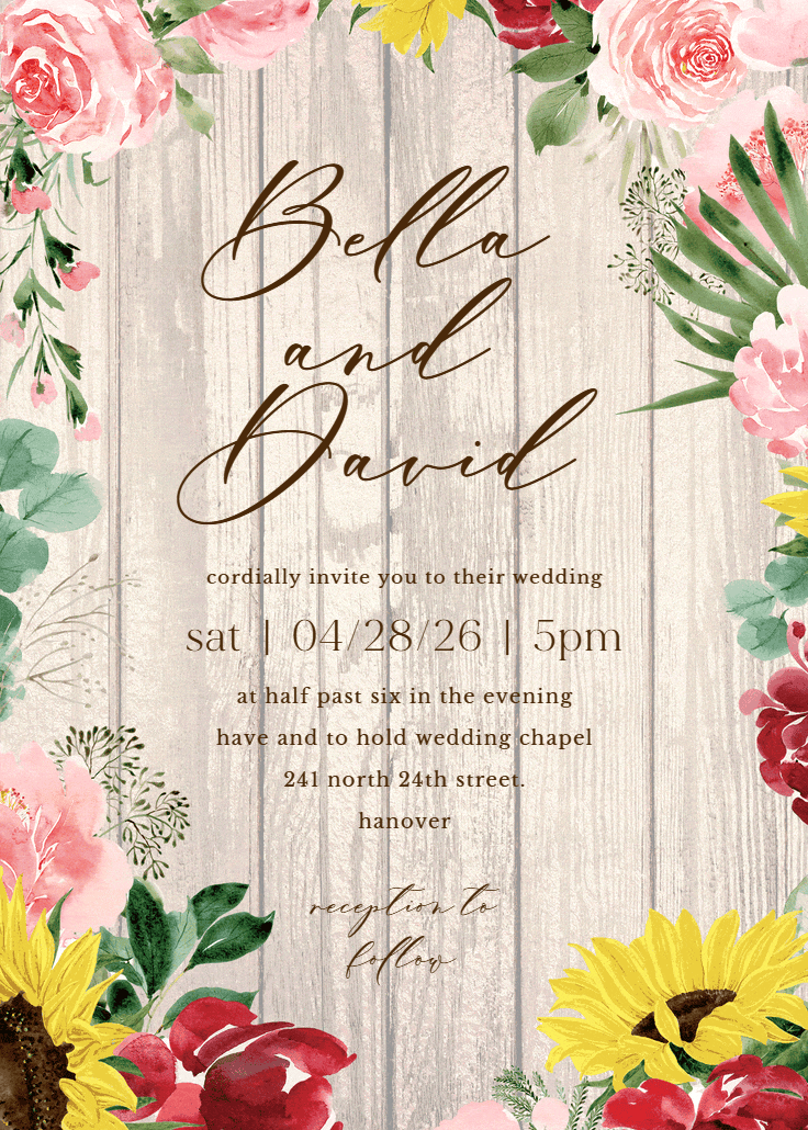 Burgundy sunflower - wedding invitation