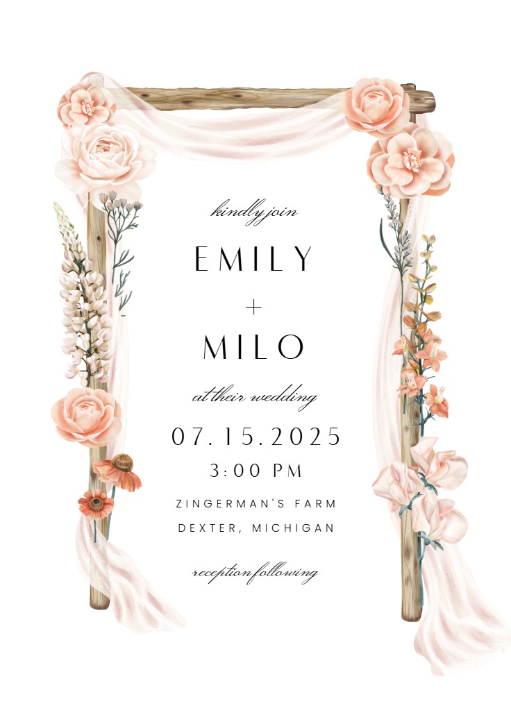 Peach floral Canopy - Wedding Invitation Template | Greetings Island