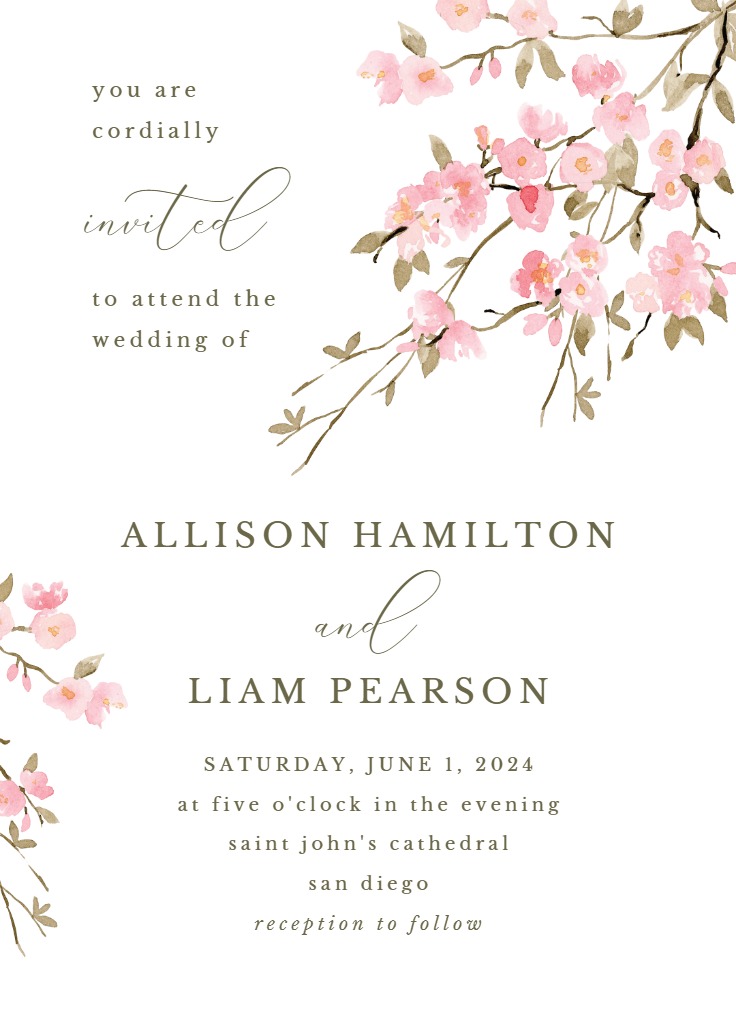 Cherry Blossom - Wedding Invitation Template | Greetings Island