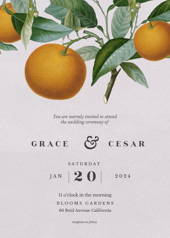Citrus tree - wedding invitation
