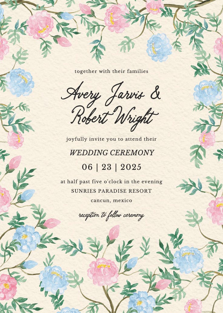 Climbing blooms - wedding invitation