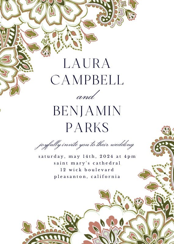 Colored paisley - wedding invitation