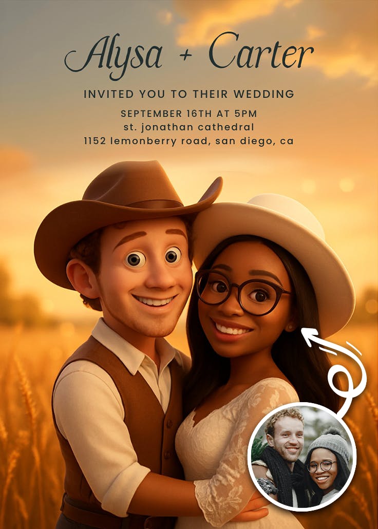 Country sunset wedding - invitación de boda