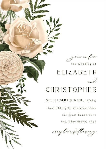 Cream bouquets - wedding invitation