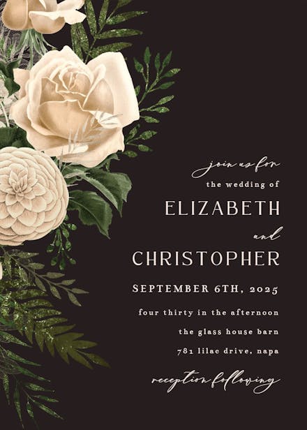 Cream bouquets - wedding invitation