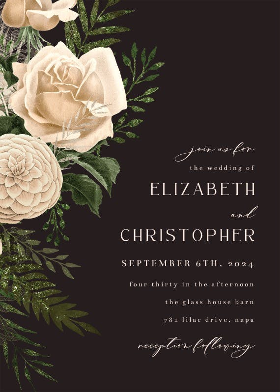 Cream bouquets - wedding invitation