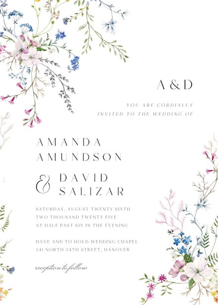 Dainty Flowers - Wedding Invitation Template (Free) | Greetings Island