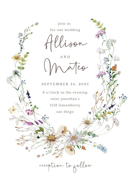 Dainty wild flowers - wedding invitation