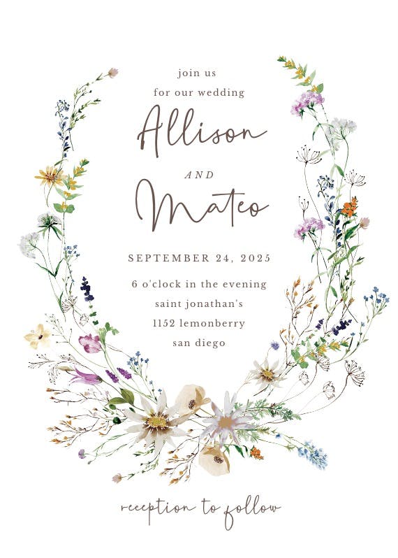 Dainty wild flowers - wedding invitation
