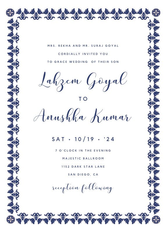 Damask frame - wedding invitation