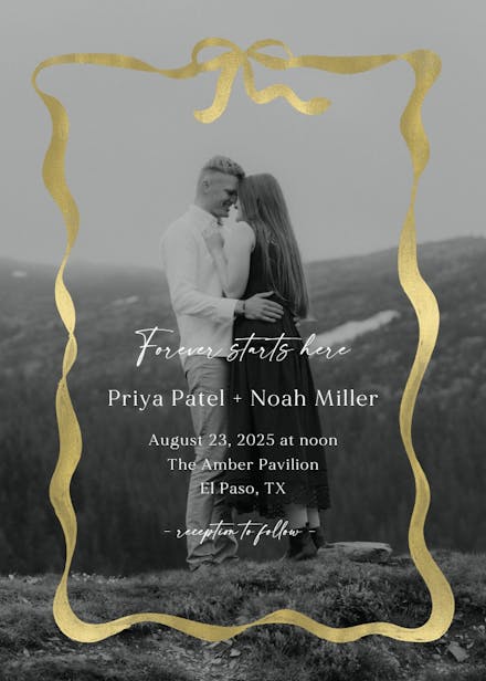 Delicate ribbon photo - wedding invitation