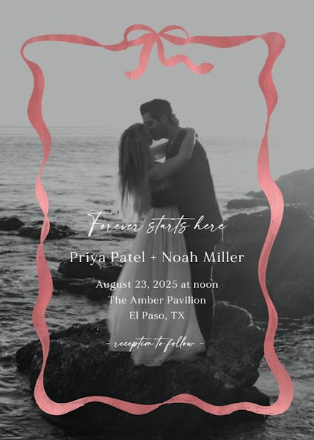 Delicate ribbon photo - wedding invitation