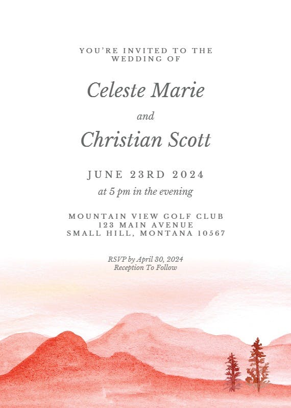 Desert mountains - wedding invitation