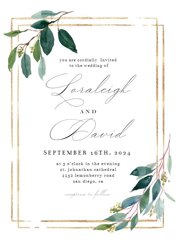 Double frame & leaves -  invitación de boda