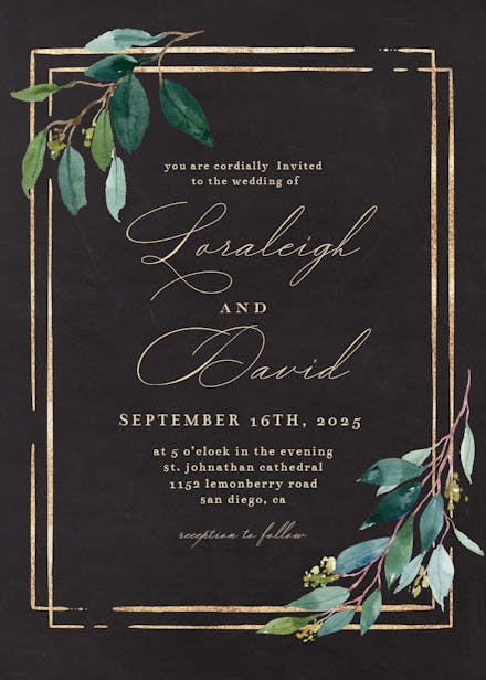 Double frame & leaves - wedding invitation